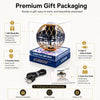 Black gold Flyokay MemoOrb product details showing the LED strip, power button, protective cage, fan blades, USB-C port, and stabilizing ring