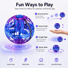 Blue purple Flyokay MemoOrb LED flying ball displaying custom text, photos, patterns, and GIF animations
